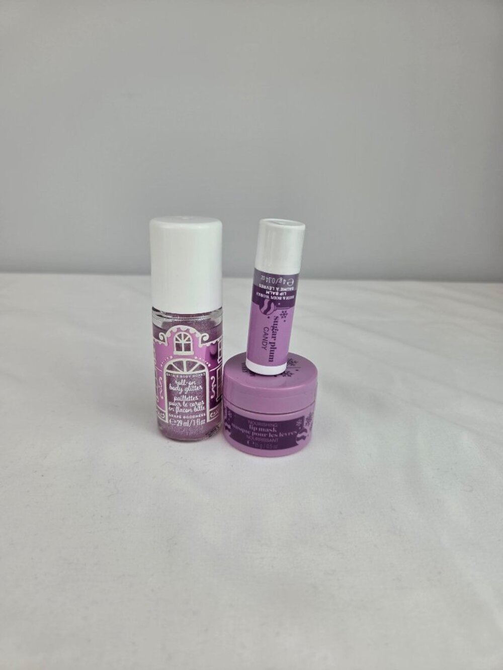 Bath & Body Works Sugar Plum Candy Body Glitter + Lip Balm + Lip Mask
